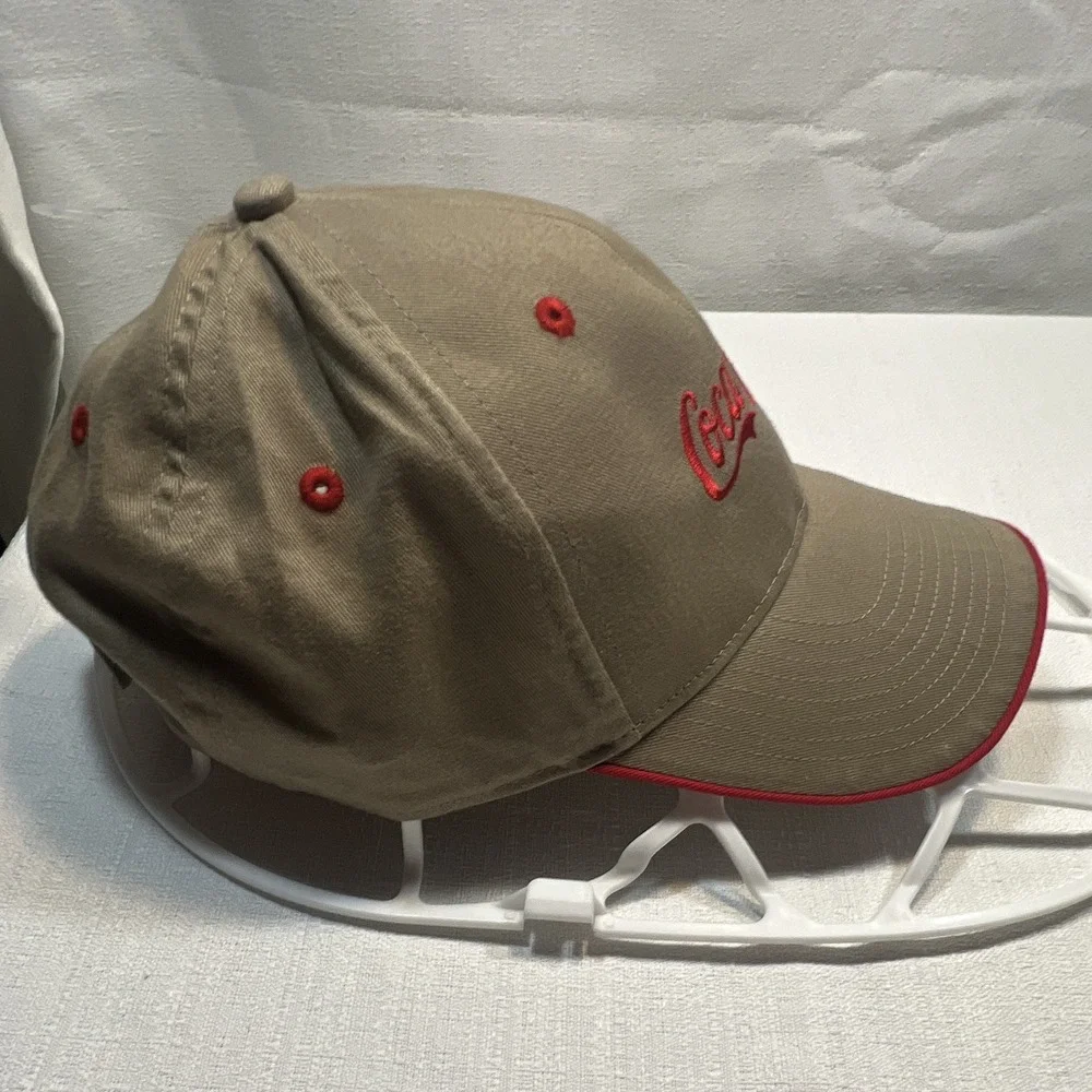 Coca-Cola Beige Baseball Cap Hat Red Embroidered Coca-Cola Logo Soda Theme
